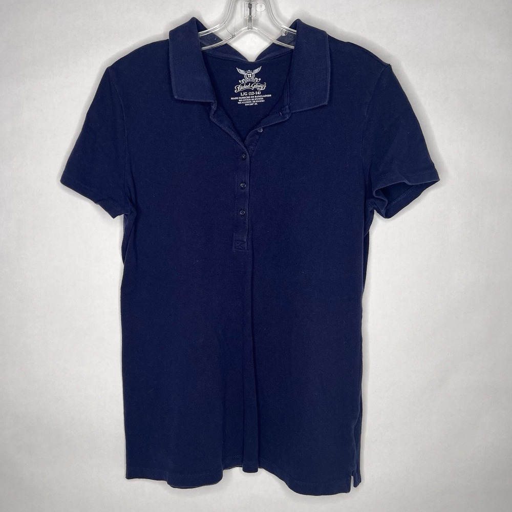 Womens Girls Faded Glory L Fitted Polo Top Uniform‎ Private School Large Preppy